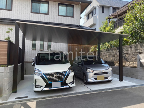カーポート2台(ワイド) LIXIL カーポートSC 駐車場ガレージ床 土間コンクリート仕上 化粧砂利目地