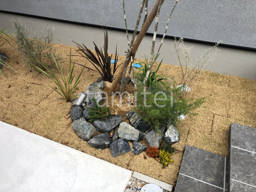 芝生張り 姫高麗芝 ゴロタ石 下草 植栽