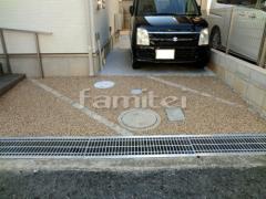 車庫まわり 土間コンクリート ピンコロ石縁ライン